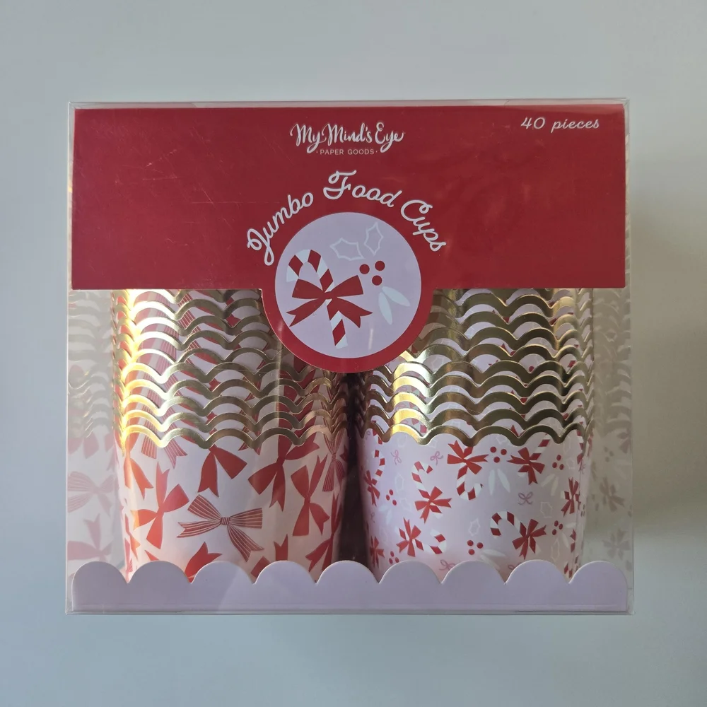 40PC. My Mind's Eye Gold & Red Bows Party Food Cups